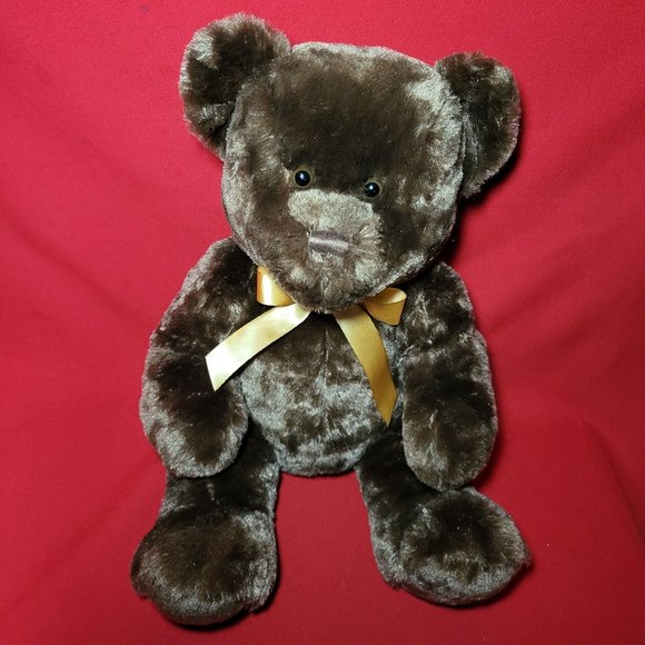 Steven Smith Dark Brown Teddy Bear 15" Stuffed Animal with Gold Ribbon - Picture 1 of 10